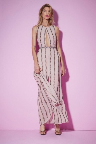 Nasty Gal Studio All Night Long Beaded Dress in Nude | long party dresses | deep keyhole front - flipped