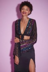 Nasty Gal Studio Can’t Tie Me Down Sequin Top in Black | cropped party tops