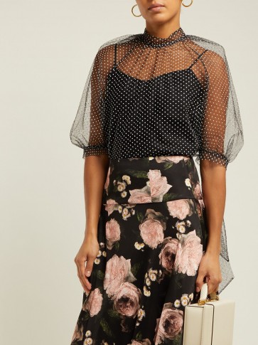 ERDEM Nayla black polka-dot tulle blouse ~ feminine semi sheer top