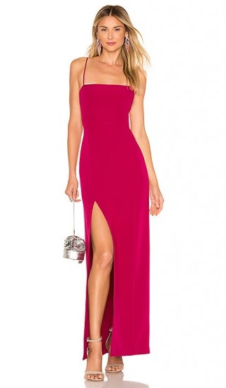 NBD EILEEN GOWN in RASPBERRY | strappy front slit maxi | glam party fashion - flipped