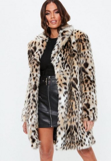 MISSGUIDED nude leopard print faux fur coat – glamorous winter coats - flipped
