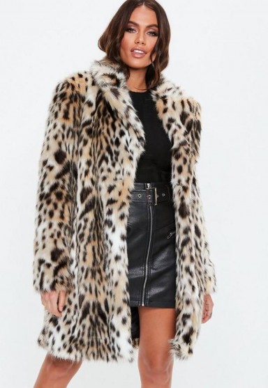 MISSGUIDED nude leopard print faux fur coat – glamorous winter coats
