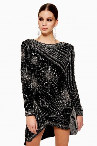 Topshop Odyssey Embellished Velvet Dress in Black - flipped