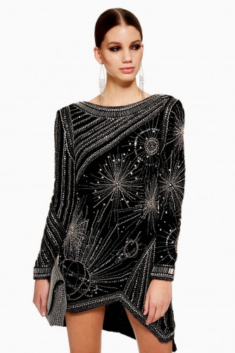 Topshop Odyssey Embellished Velvet Dress in Black