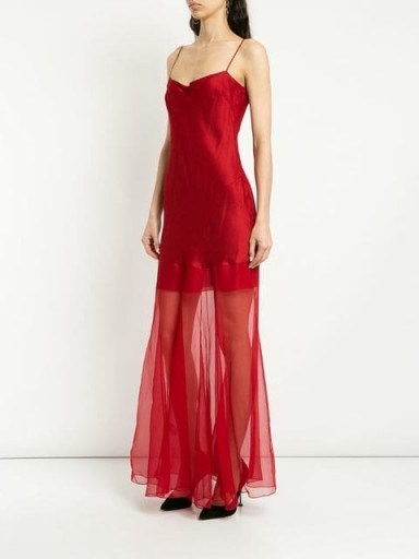 OLIVIER THEYSKENS red plunge neck slip dress | semi sheer strappy fashion - flipped