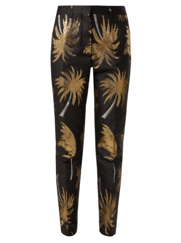 MSGM Palm Tree metallic-jacquard satin trousers in black - flipped