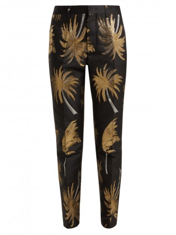 MSGM Palm Tree metallic-jacquard satin trousers in black