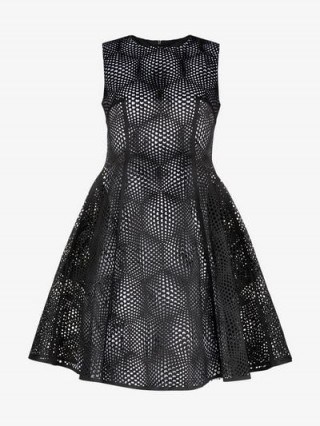 Paskal Sleeveless Laser Cut Dress in Black ~ cut-out fit and flare - flipped