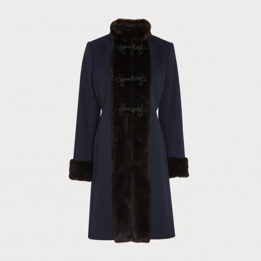 L.K. Bennett PERRIS NAVY COAT – blue luxury winter coats - flipped