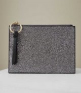 Reiss PHOEBE METALLIC ZIP POUCH TINSEL/BLACK | sparkly party clutch