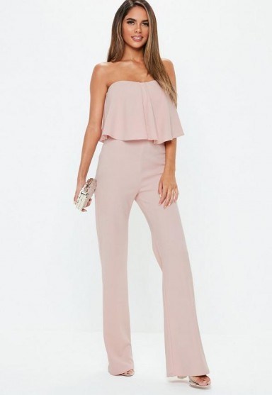MISSGUIDED pink double layer wide leg jumpsuit – strapless party fashion - flipped