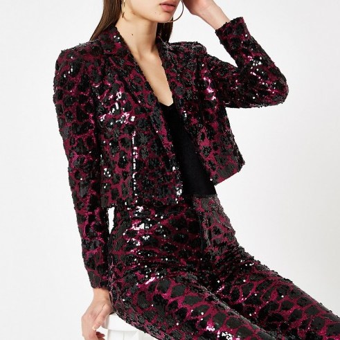 River Island Pink leopard print sequin blazer | glamorous party jackets - flipped