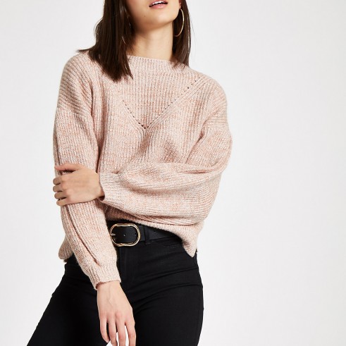 River Island Pink luxe puff sleeve knit jumper