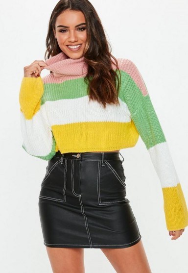 Missguided roll neck colourblock cropped jumper | multicoloured sweater - flipped