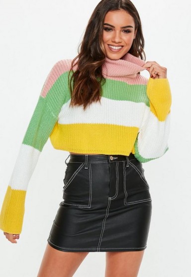 Missguided roll neck colourblock cropped jumper | multicoloured sweater