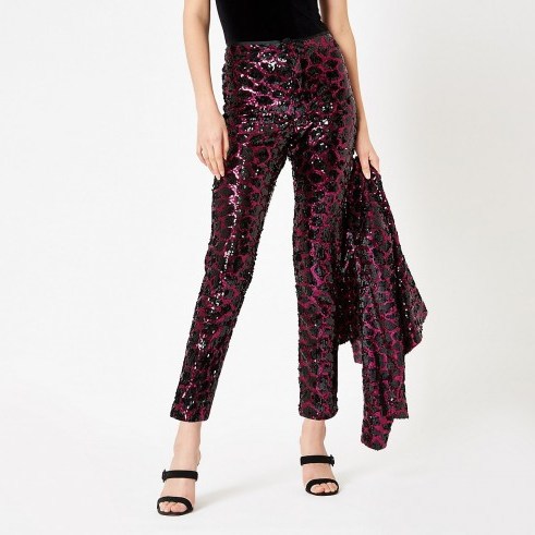River Island Pink sequin leopard print cigarette trousers | sparkly party pants - flipped