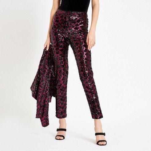 River Island Pink sequin leopard print cigarette trousers | sparkly party pants