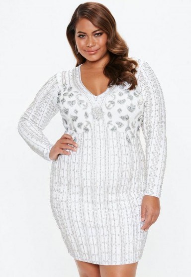MISSGUIDED plus size white embellished mini dress – curvy bodycon party dress - flipped