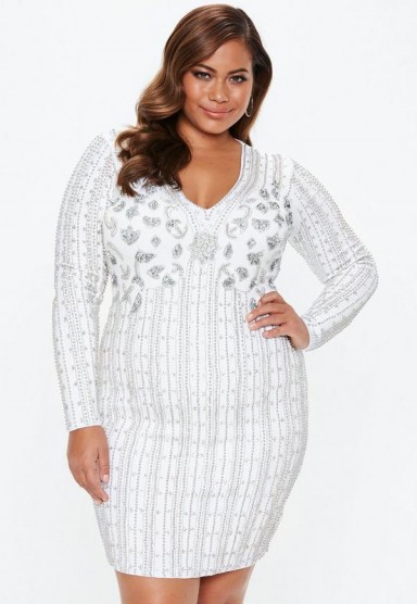 MISSGUIDED plus size white embellished mini dress – curvy bodycon party dress