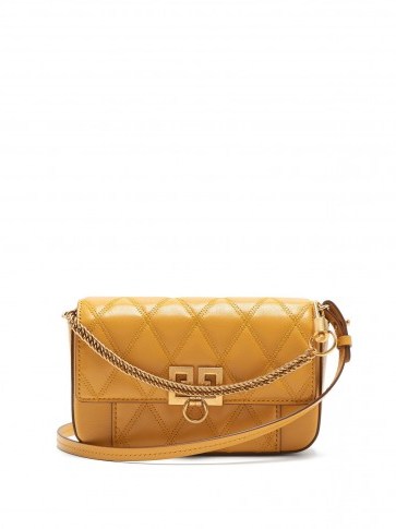 GIVENCHY Pocket quilted-leather cross-body bag in yellow-ochre ~ small chain top handle bags - flipped