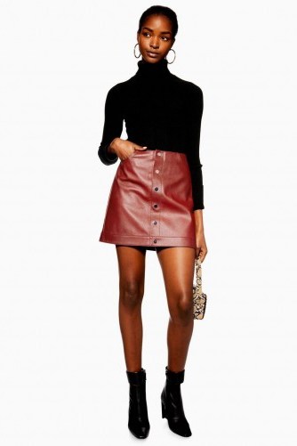 Topshop Popper PU Mini Skirt in Rust | A-line skirts - flipped