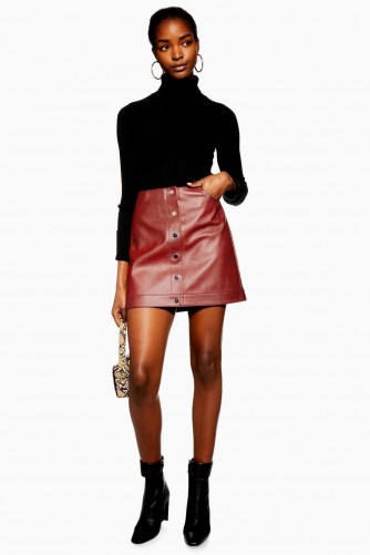 Topshop Popper PU Mini Skirt in Rust | A-line skirts