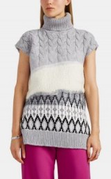PRABAL GURUNG Mixed-Stitch Virgin Wool Turtleneck Poncho | chunky short sleeve sweater