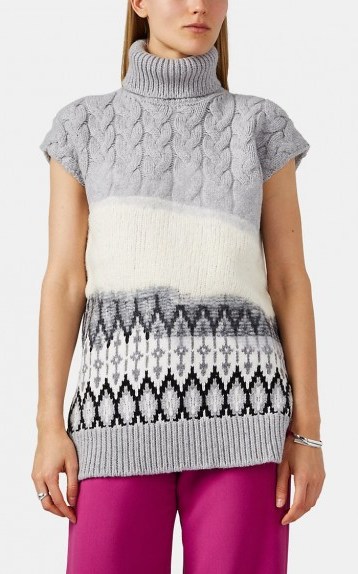 PRABAL GURUNG Mixed-Stitch Virgin Wool Turtleneck Poncho | chunky short sleeve sweater - flipped