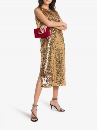 Prada Sleeveless Gold Sequin Embellished Midi Dress – party luxe - flipped
