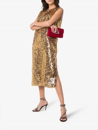 Prada Sleeveless Gold Sequin Embellished Midi Dress – party luxe