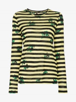 Proenza Schouler Yellow and Black Striped Long Sleeved T-Shirt / floral print tee - flipped