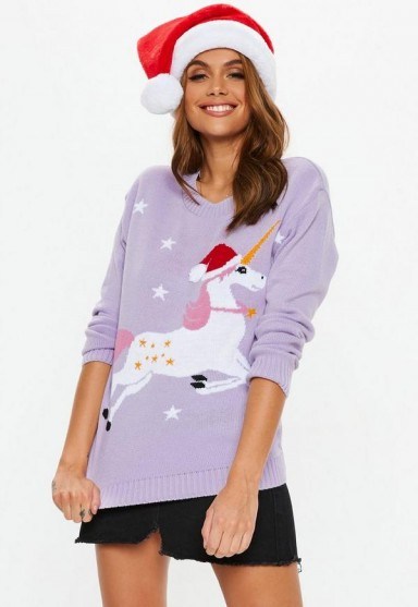 Missguided purple unicorn christmas jumper | Xmas sweater | unicorns - flipped