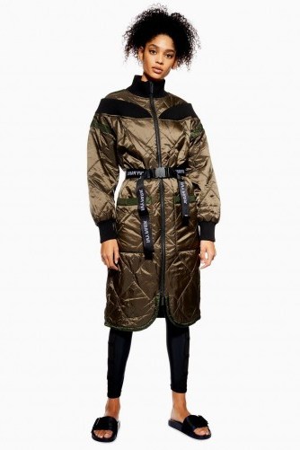 Ivy Park Quilted Bardot Coat in Khaki | trendy winter coats - flipped