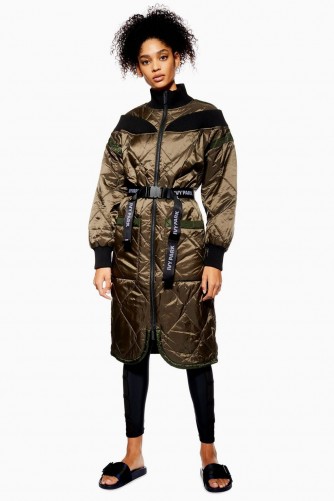 Ivy Park Quilted Bardot Coat in Khaki | trendy winter coats