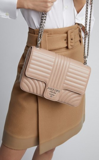 Prada Neutral Quilted Leather Shoulder Bag in Ciprie - flipped