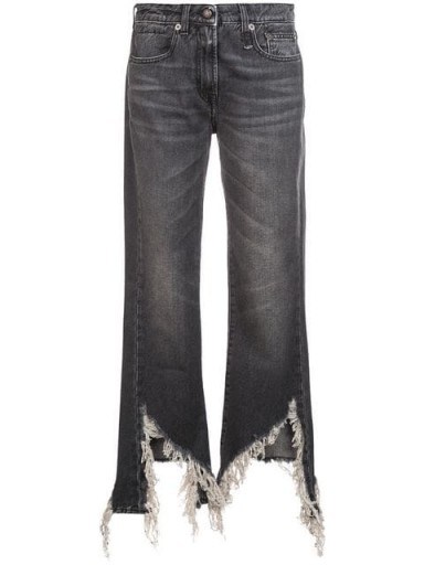 R13 distressed bootcut jeans in Damien Black | frayed cut-out hems - flipped