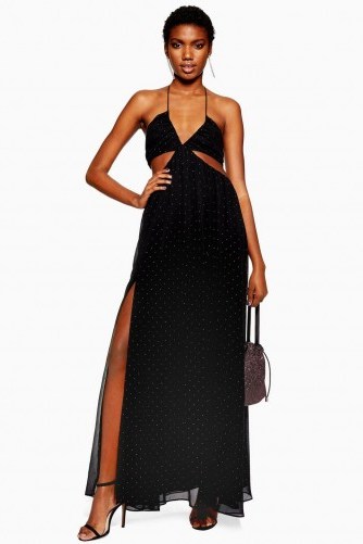 Topshop Rainbow Stud Maxi Dress in Black | party glamour - flipped
