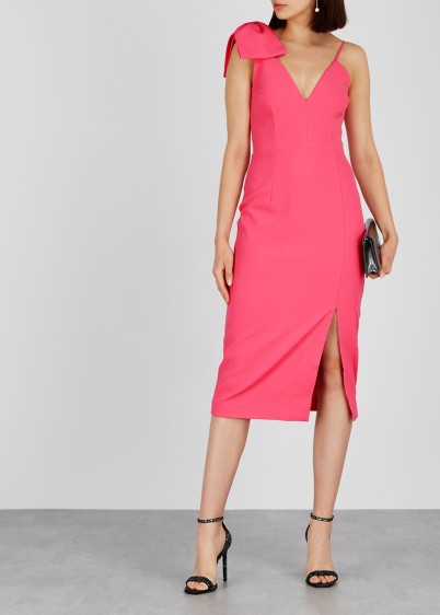 REBECCA VALLANCE Love pink bow-embellished cady midi dress