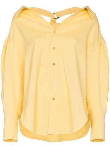 REJINA PYO collared D ring yellow cotton linen blend blouse - flipped