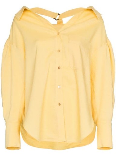 REJINA PYO collared D ring yellow cotton linen blend blouse