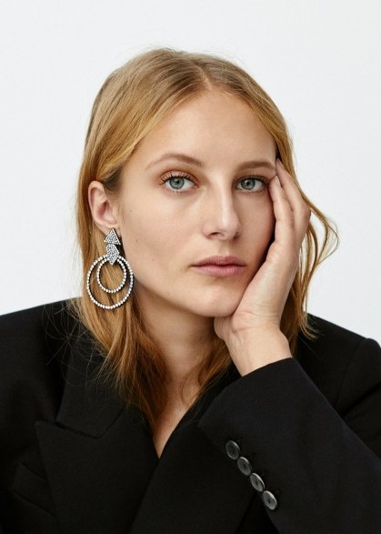 MANGO Rhinestone crystal earrings in Silver | glam party accessory - flipped