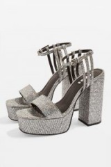 Topshop RINGO Platform Sandals in Silver | sparkly party platforms