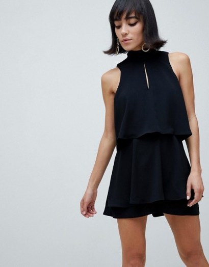 River Island playsuit with key hole detail in black | glamorous partywear - flipped