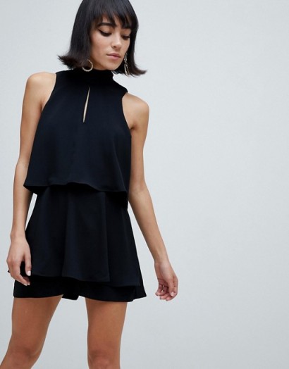 River Island playsuit with key hole detail in black | glamorous partywear