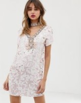 River Island sequin embellished shift dress with collar in pink | party princess