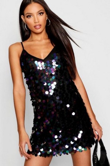 boohoo Rivinda Disc Sequin Slip Dress | strappy sequinned party dresses - flipped