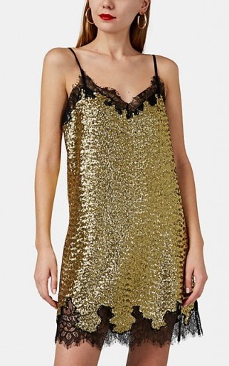 ROBERT RODRIGUEZ Lace-Trimmed Gold Sequined Slip Dress – luxe occasion cami dresses - flipped