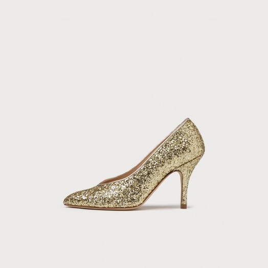L.K. Bennett ROBYN GOLD GLITTER CLOSED COURTS ~ shimmering party heels - flipped