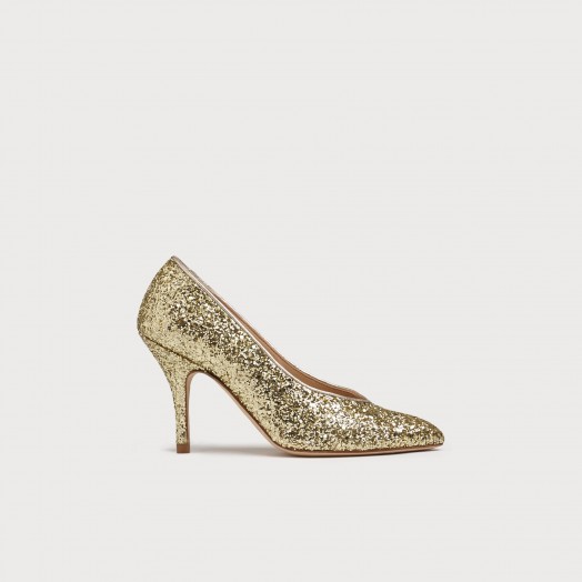 L.K. Bennett ROBYN GOLD GLITTER CLOSED COURTS ~ shimmering party heels