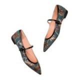 Rochas POINTY-TOE BROCADE FLATS in Verde Petrolio | luxe flat Mary Janes